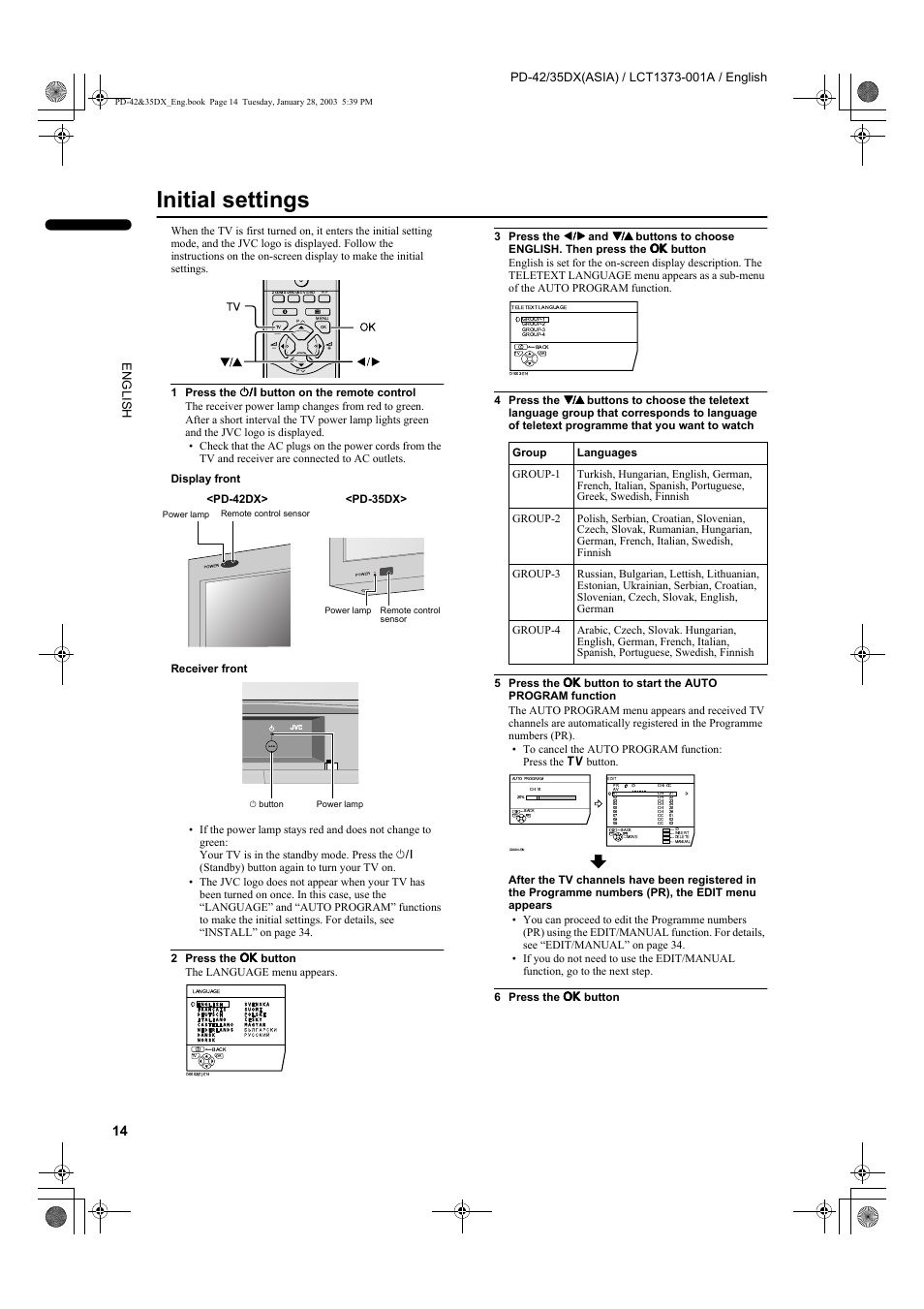 Initial settings | JVC PD-35DX  EN User Manual | Page 16 / 48