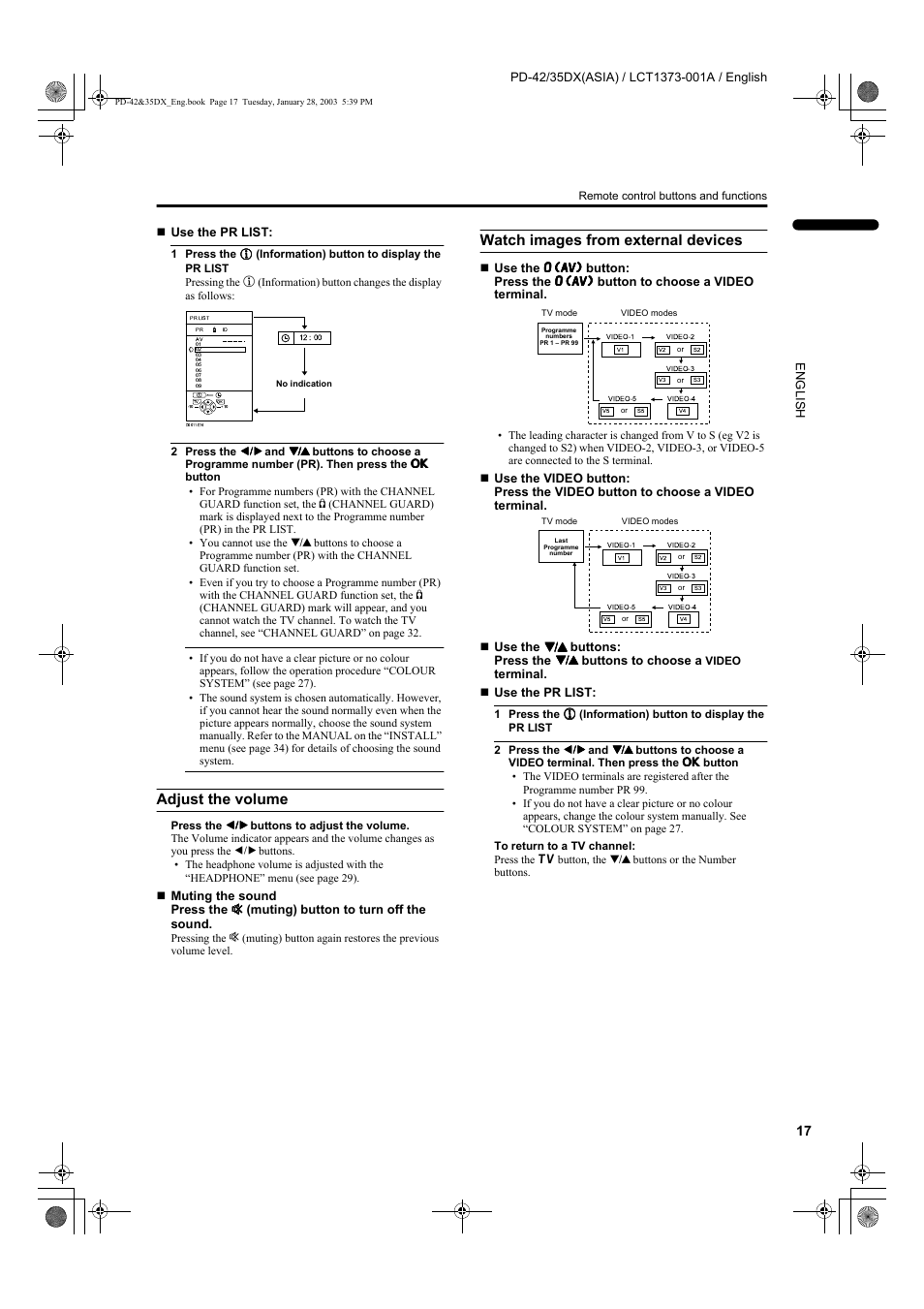 Adjust the volume, Watch images from external devices | JVC PD-35DX  EN User Manual | Page 19 / 48