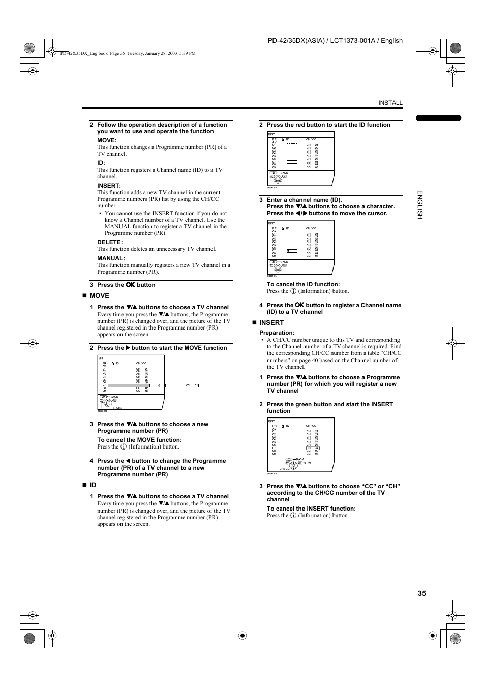 Move, Insert, Install | JVC PD-35DX  EN User Manual | Page 37 / 48