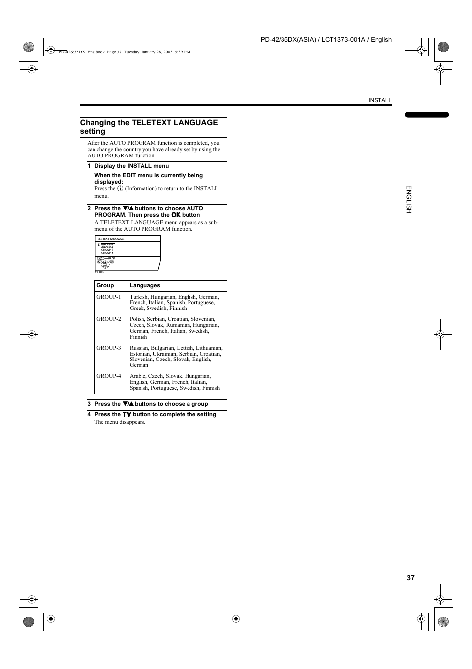 Changing the teletext language setting | JVC PD-35DX  EN User Manual | Page 39 / 48