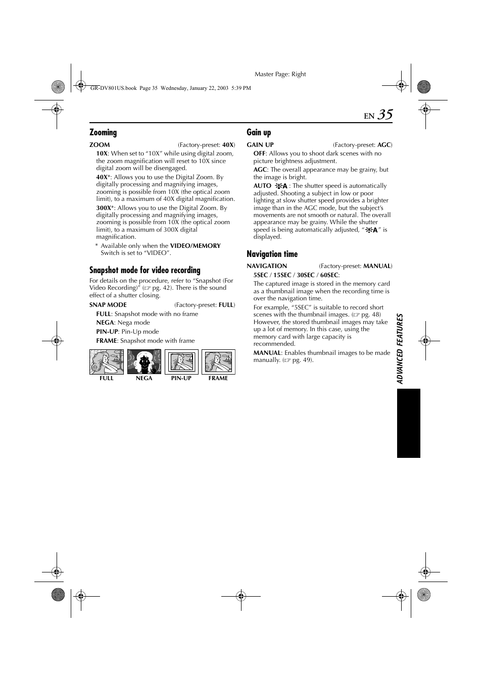 Optical zoom, Pg. 35) | JVC GR-DV801 User Manual | Page 35 / 88