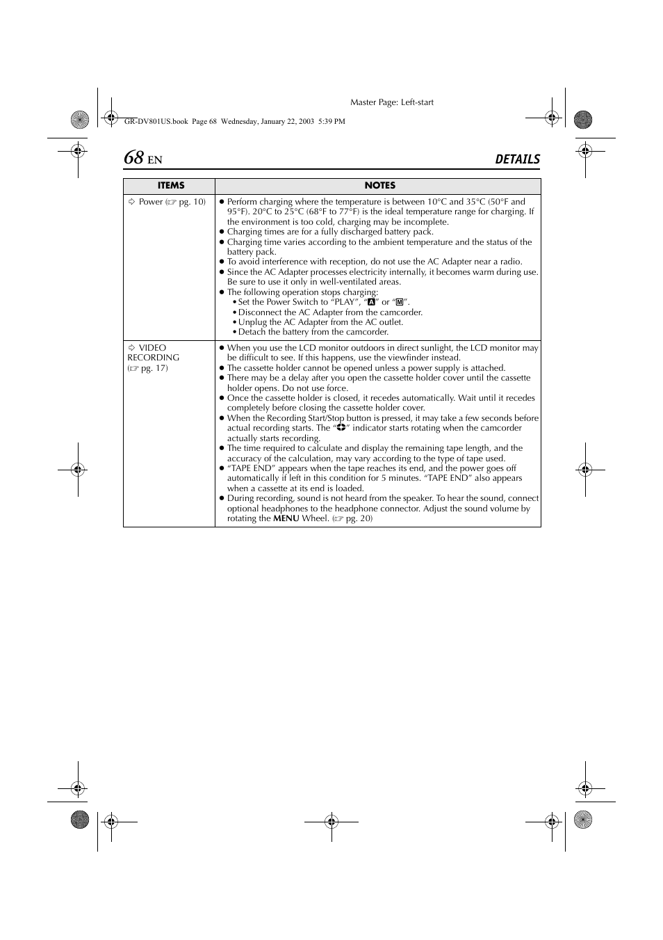 References, Details, Pg. 68 | R other notes, R other notes, ੬ pg. 68 | JVC GR-DV801 User Manual | Page 68 / 88