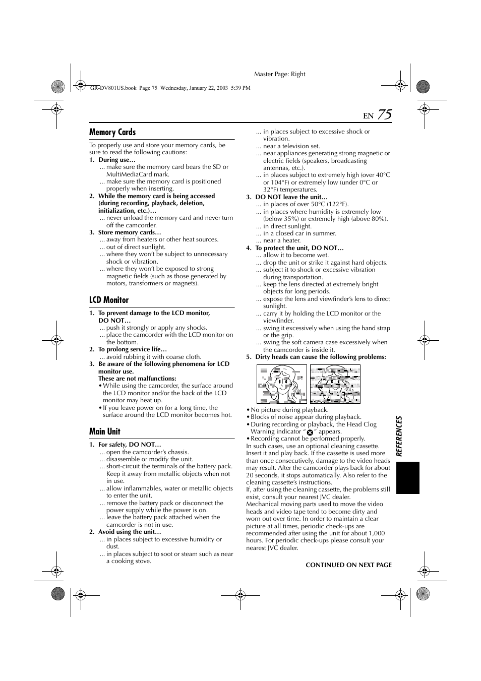 Pg. 75, Lcd monitor, Main unit | JVC GR-DV801 User Manual | Page 75 / 88