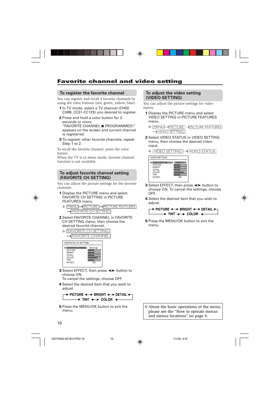 Favorite channel and video setting | JVC AV-20NN14 User Manual | Page 10 / 16