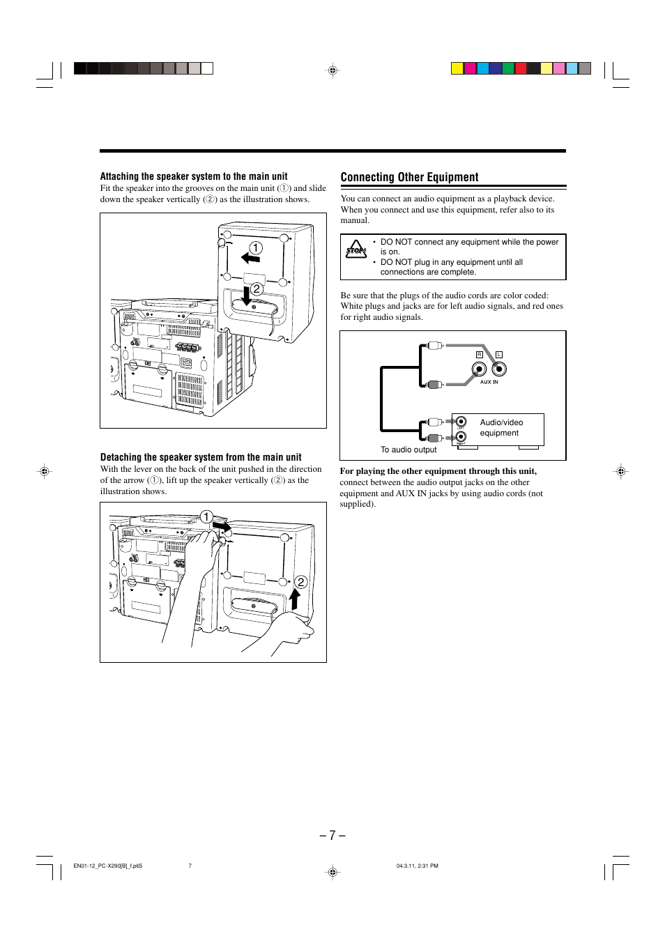 Connecting other equipment | JVC CA-PCX290 User Manual | Page 10 / 24