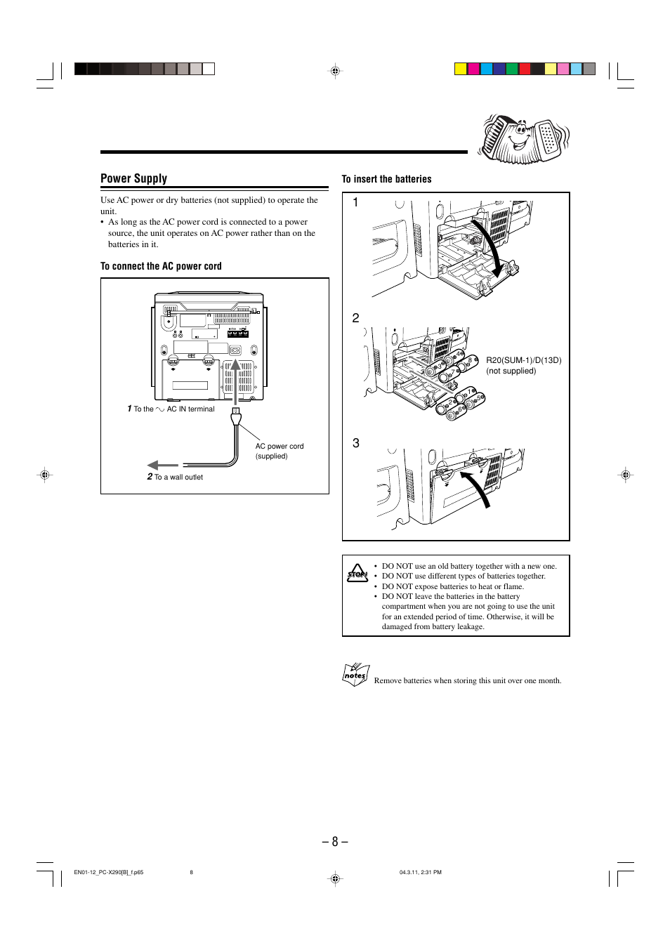 Power supply | JVC CA-PCX290 User Manual | Page 11 / 24