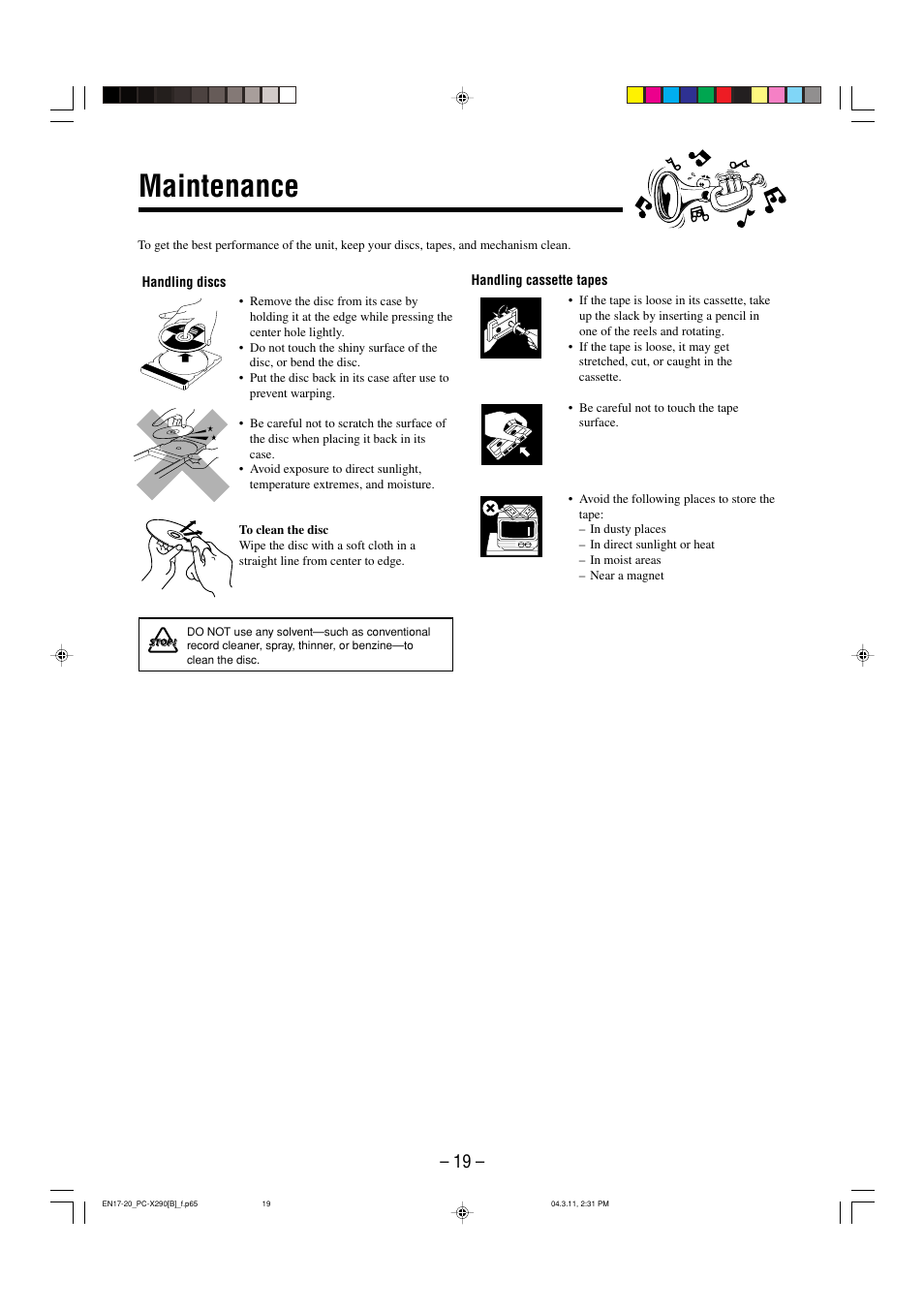 Maintenance | JVC CA-PCX290 User Manual | Page 22 / 24