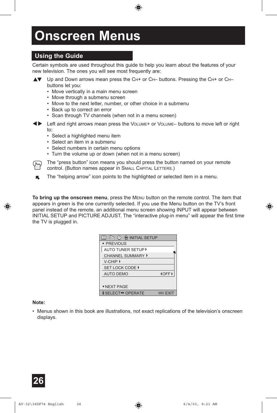 Onscreen menus, Using the guide | JVC AV 32DF74 User Manual | Page 26 / 60