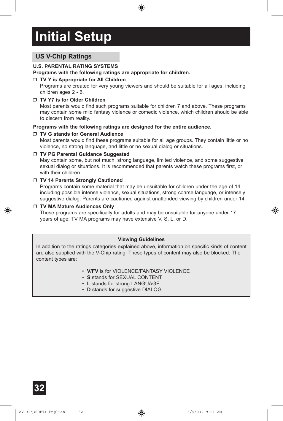 Initial setup | JVC AV 32DF74 User Manual | Page 32 / 60