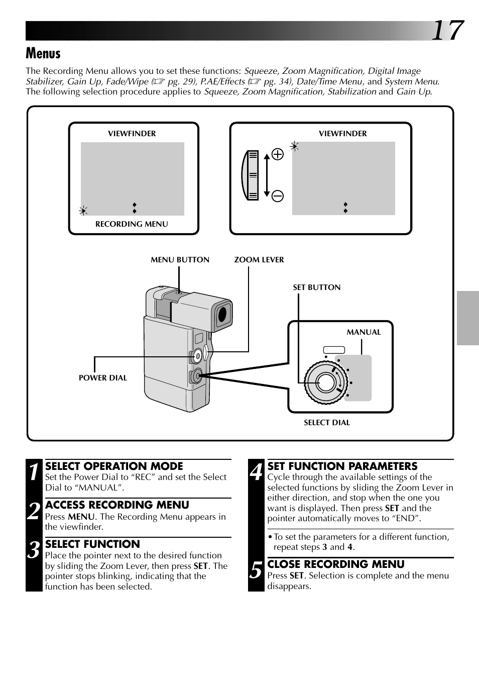 Menus | JVC GR-DVJ70 User Manual | Page 17 / 72