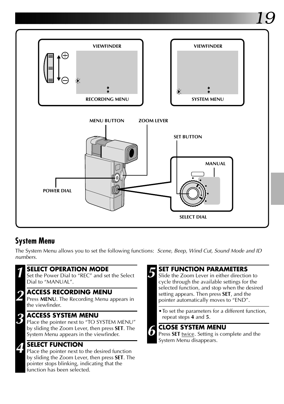 System menu | JVC GR-DVJ70 User Manual | Page 19 / 72