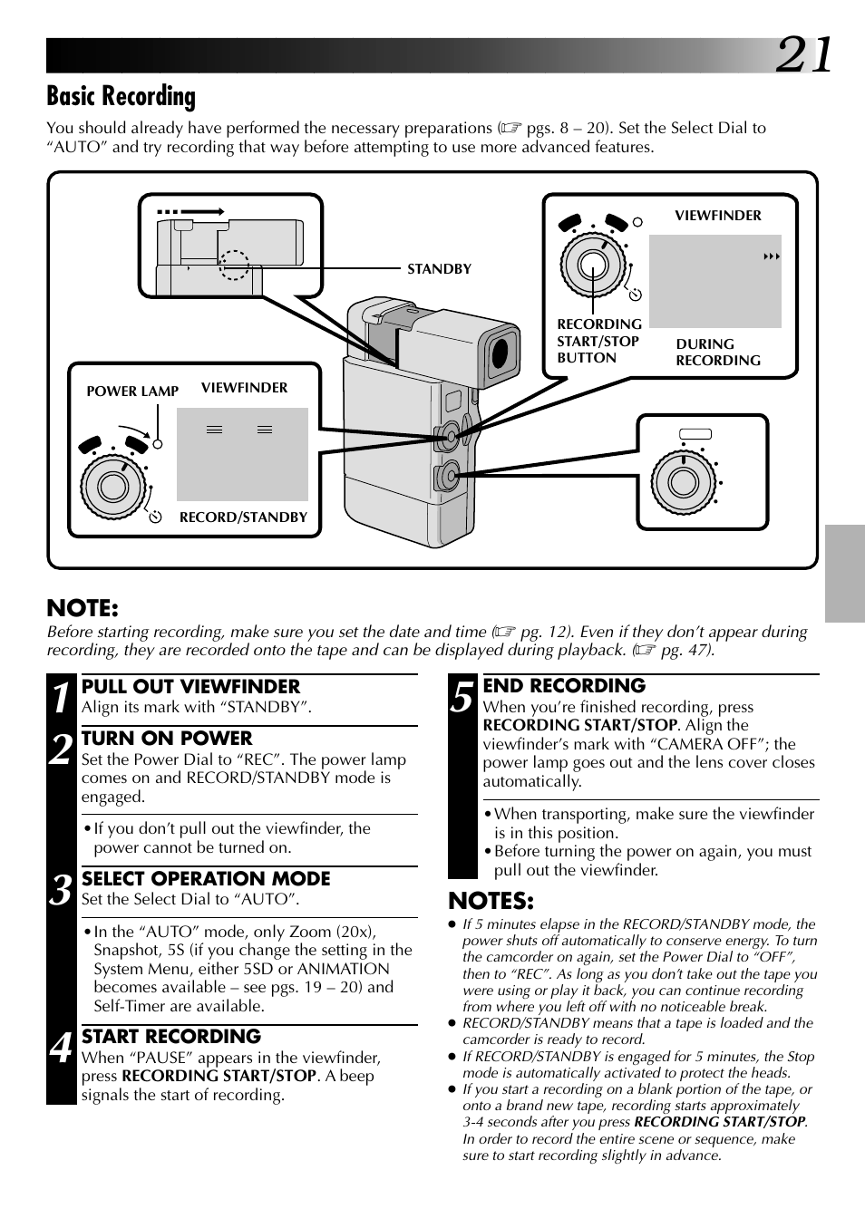 Basic recording | JVC GR-DVJ70 User Manual | Page 21 / 72