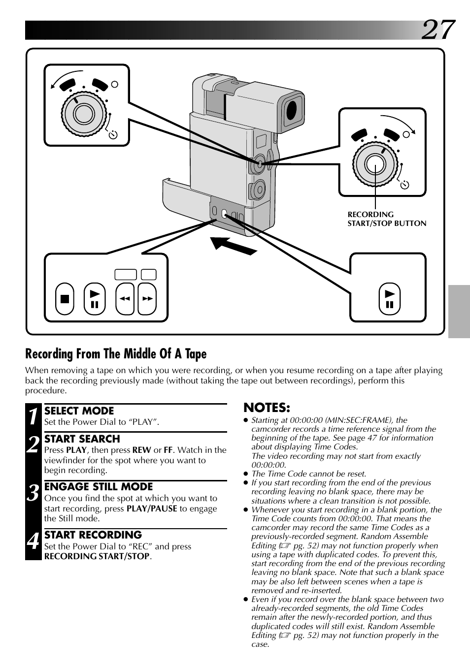 Recording from the middle of a tape | JVC GR-DVJ70 User Manual | Page 27 / 72