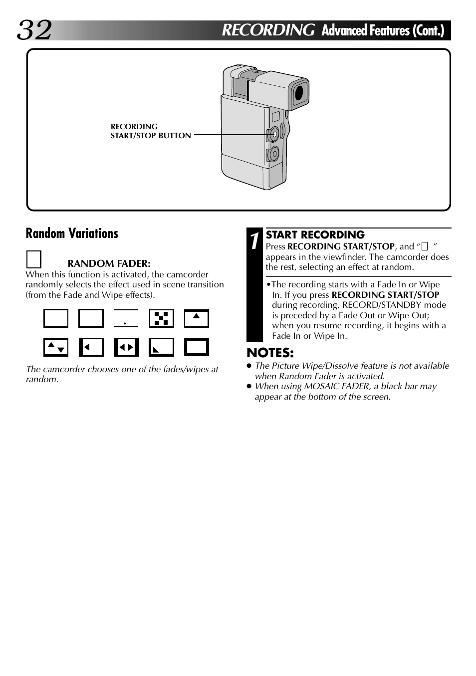 Recording, Advanced features (cont.) | JVC GR-DVJ70 User Manual | Page 32 / 72