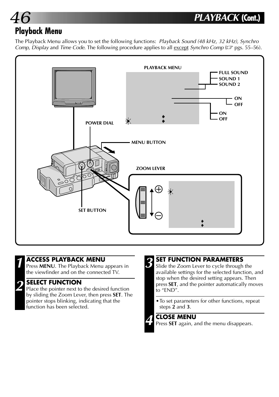 Playback, Playback menu, Cont.) | JVC GR-DVJ70 User Manual | Page 46 / 72