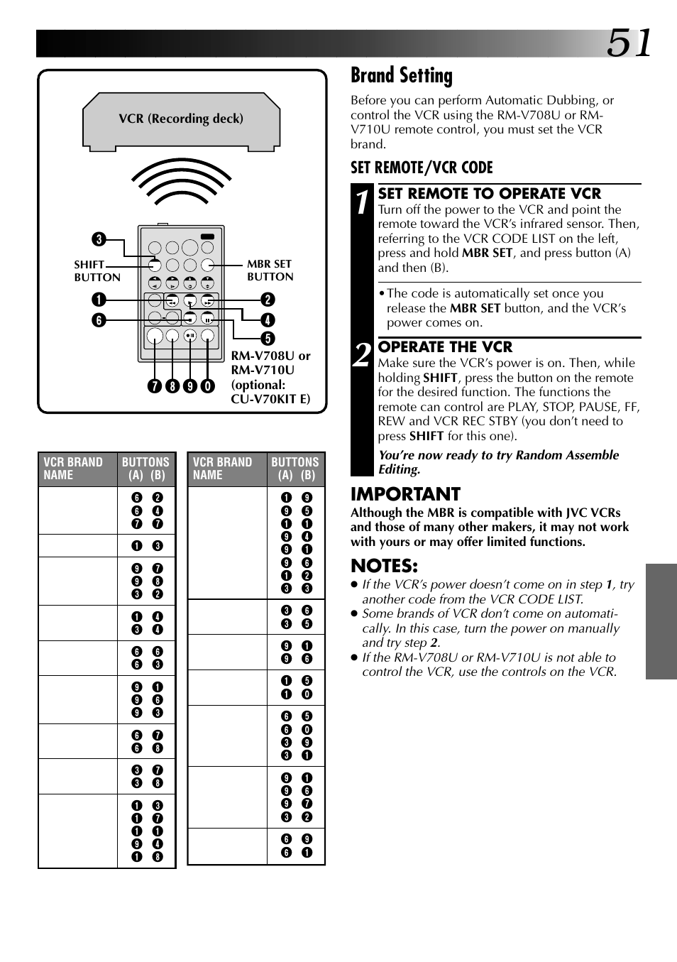 Brand setting, Important | JVC GR-DVJ70 User Manual | Page 51 / 72