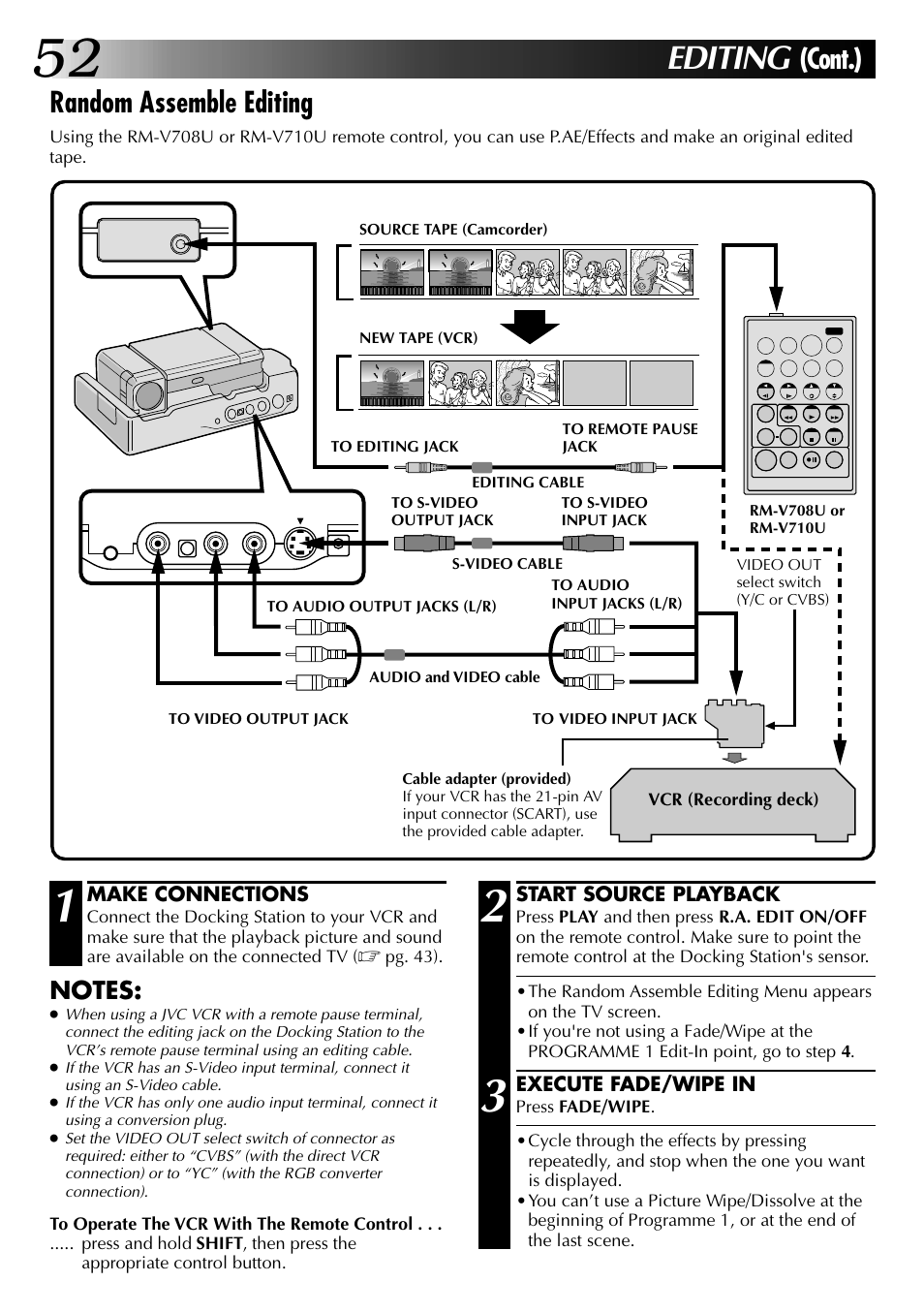 Editing, Random assemble editing, Cont.) | JVC GR-DVJ70 User Manual | Page 52 / 72