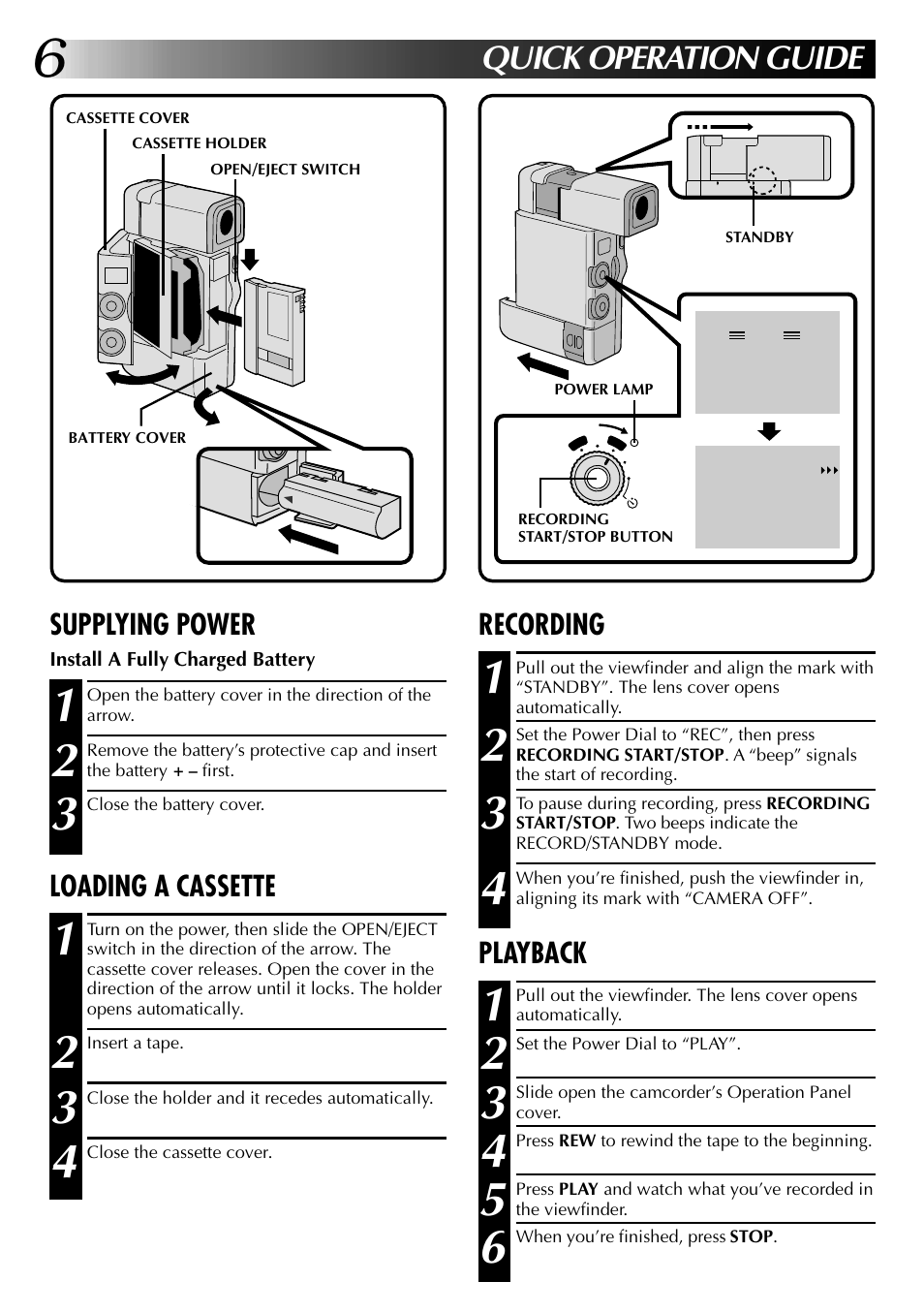 Quick operation guide | JVC GR-DVJ70 User Manual | Page 6 / 72