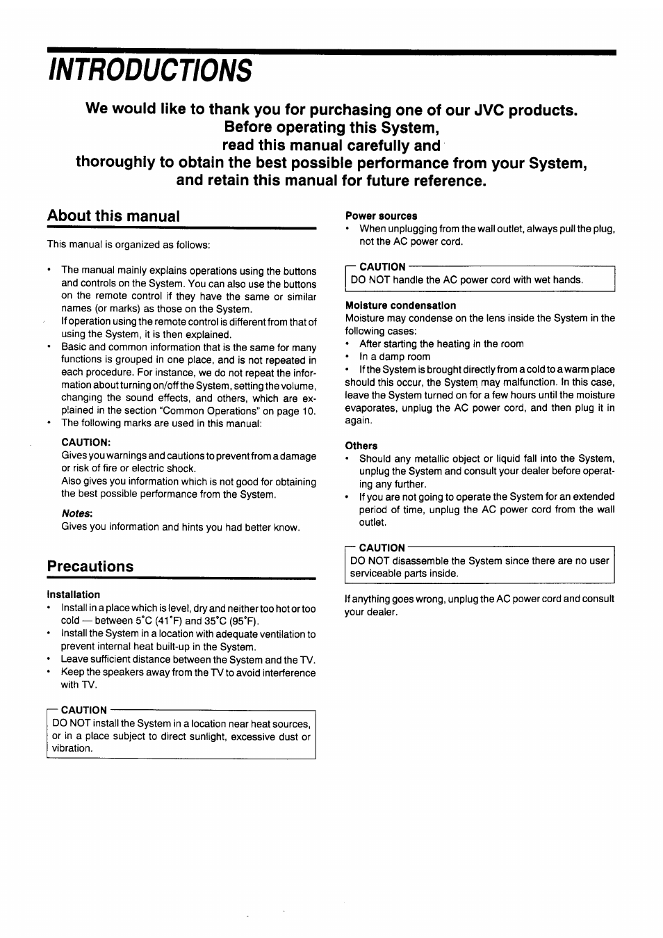 Introductions, Precautions | JVC CA-V605T User Manual | Page 3 / 40