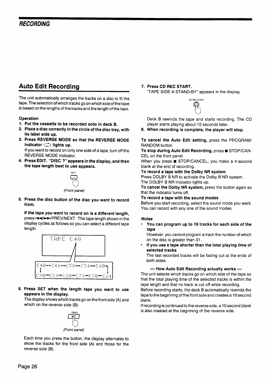 Auto edit recording, Recording | JVC CA-V605T User Manual | Page 30 / 40