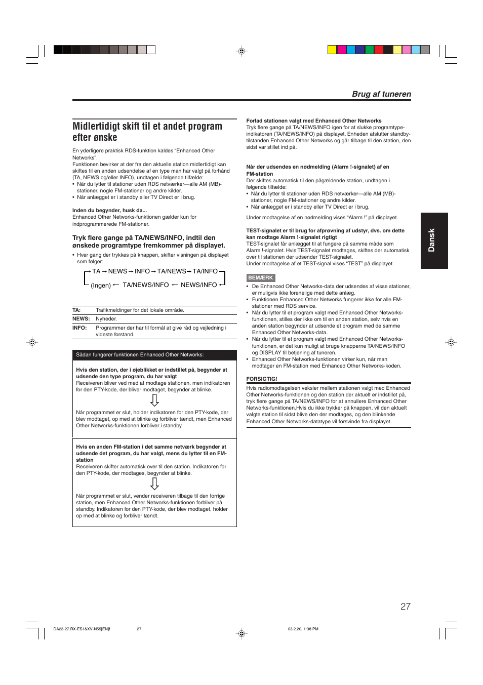 Brug af tuneren, Dansk | JVC RX-ES1SL User Manual | Page 33 / 76