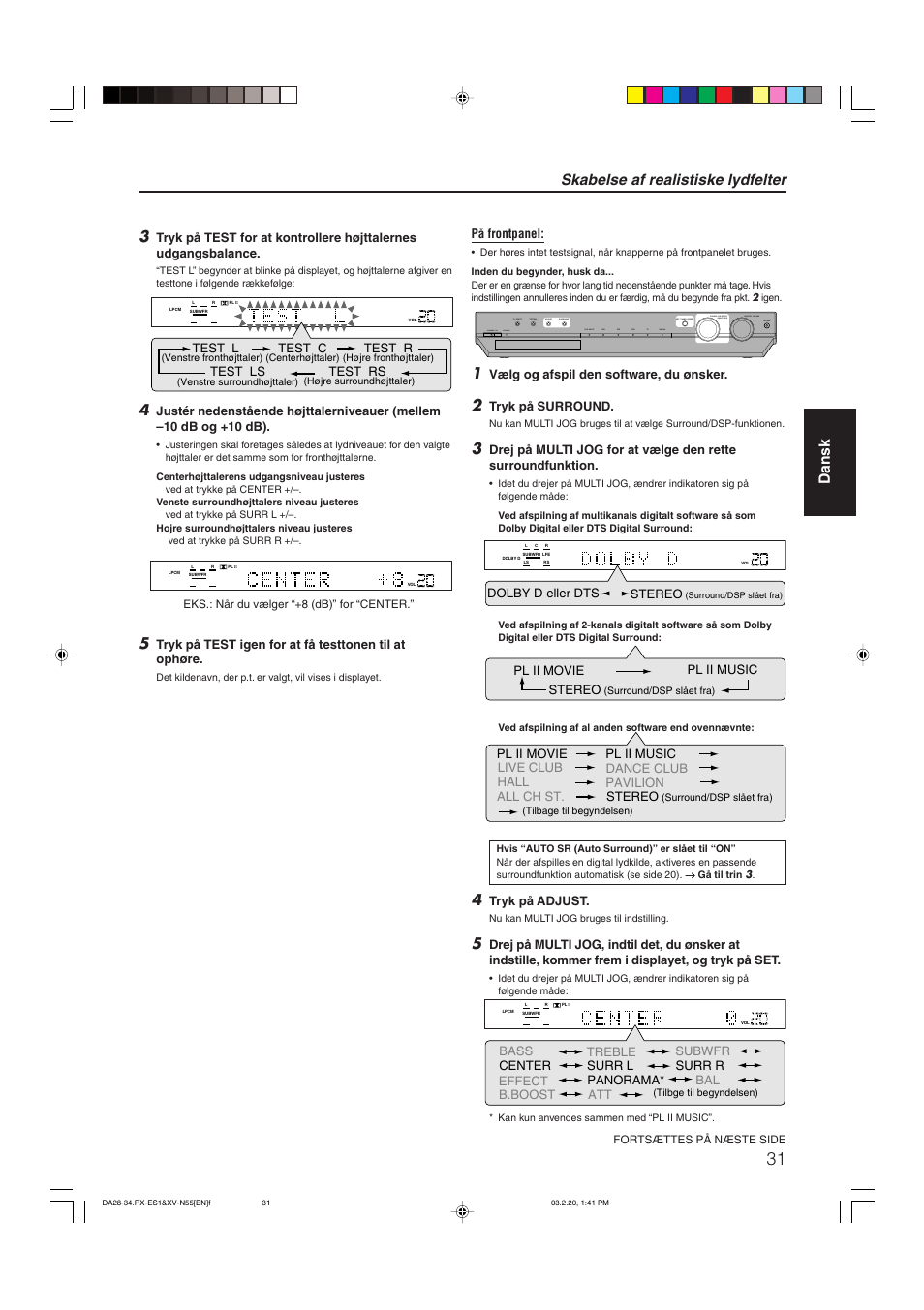 Skabelse af realistiske lydfelter, Dansk | JVC RX-ES1SL User Manual | Page 37 / 76
