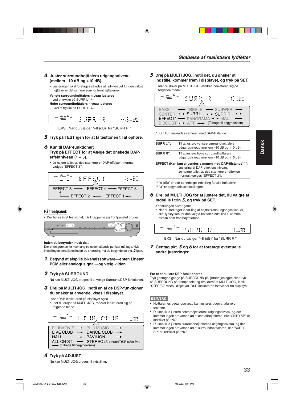 Skabelse af realistiske lydfelter, Dansk 4 | JVC RX-ES1SL User Manual | Page 39 / 76
