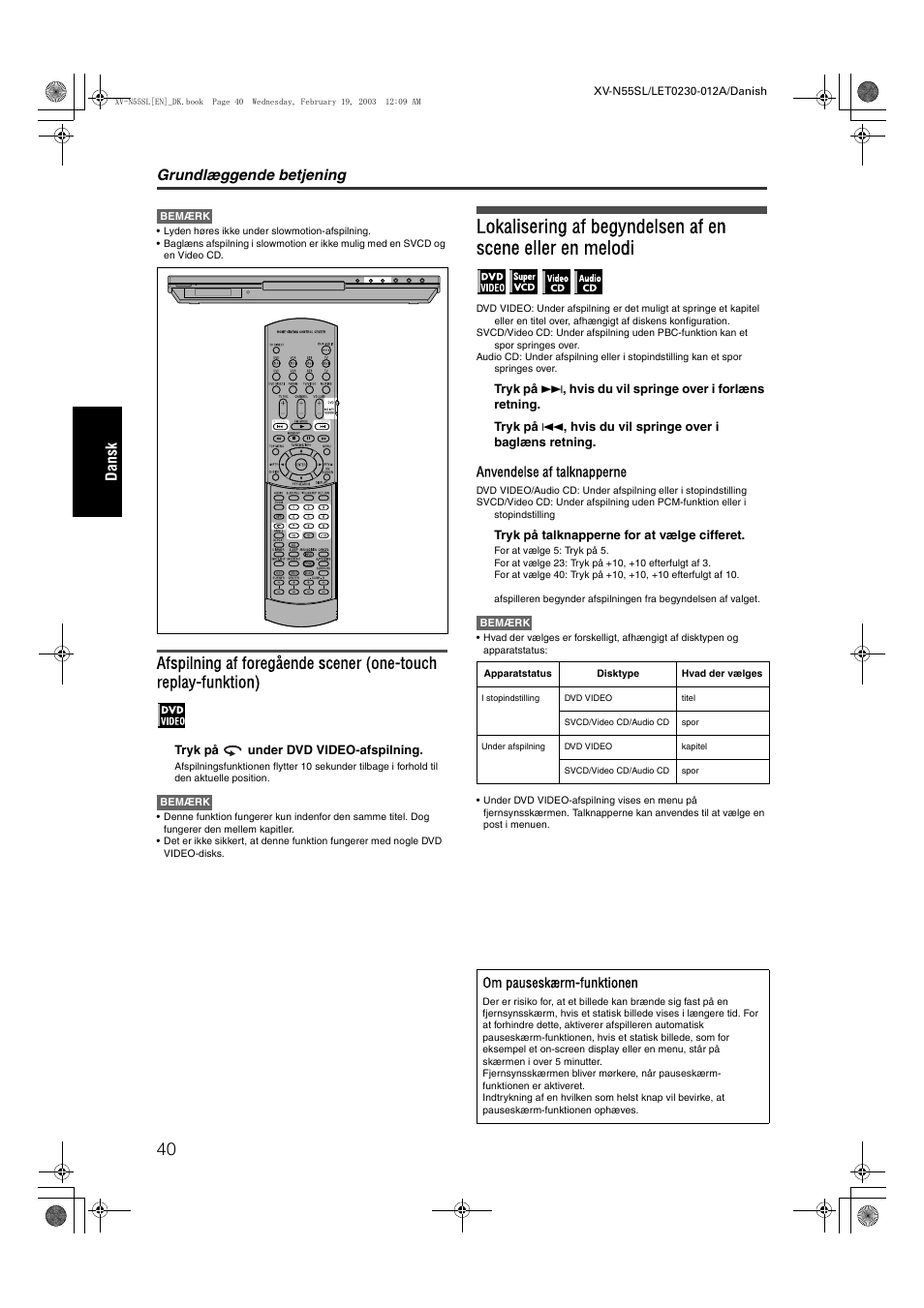 Grundlæggende betjening, Dansk | JVC RX-ES1SL User Manual | Page 46 / 76