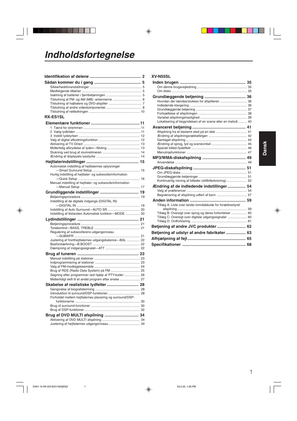 Indholdsfortegnelse | JVC RX-ES1SL User Manual | Page 7 / 76