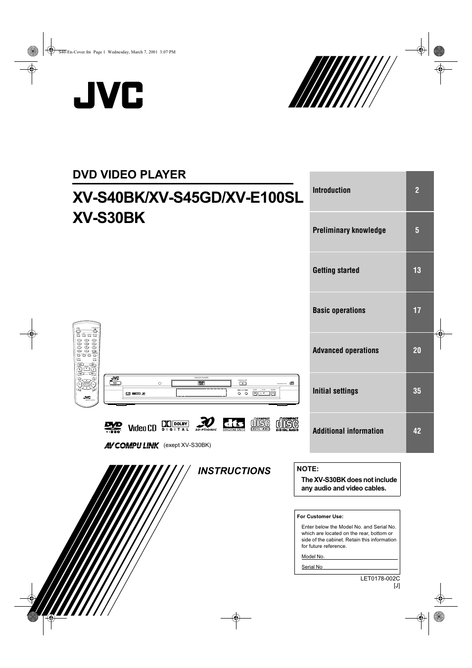 JVC XV-E100SL User Manual | 52 pages