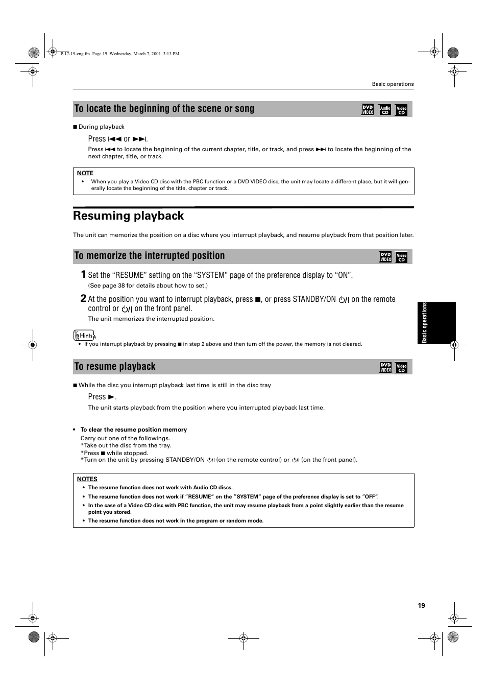 Resuming playback | JVC XV-E100SL User Manual | Page 21 / 52