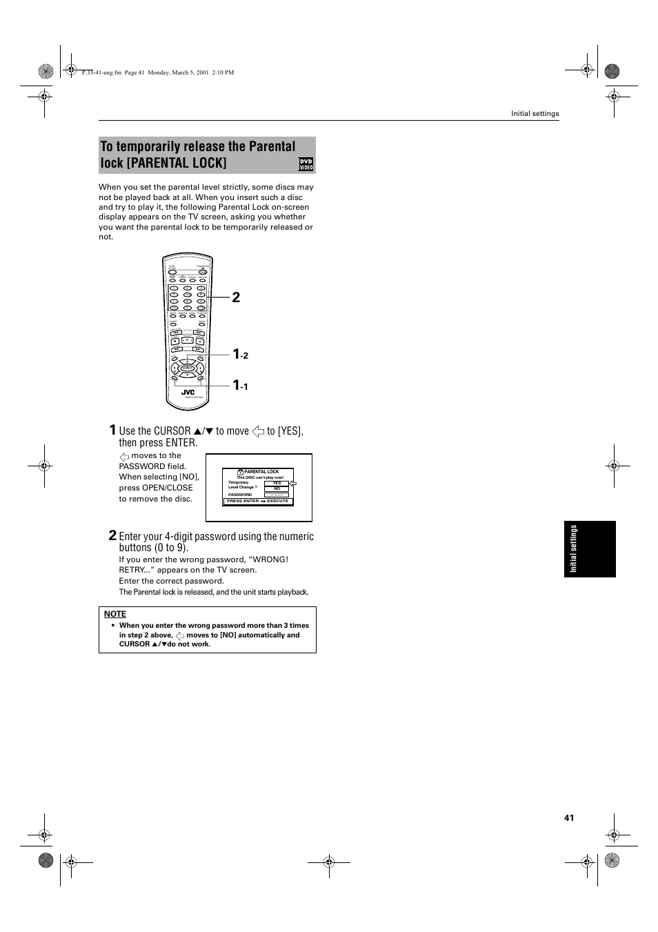 Initial settings | JVC XV-E100SL User Manual | Page 43 / 52