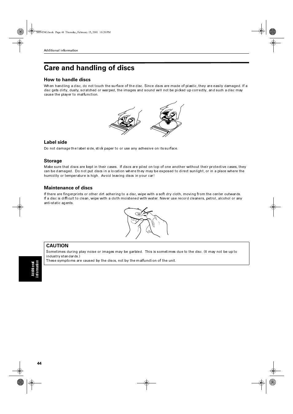Care and handling of discs | JVC XV-E100SL User Manual | Page 46 / 52