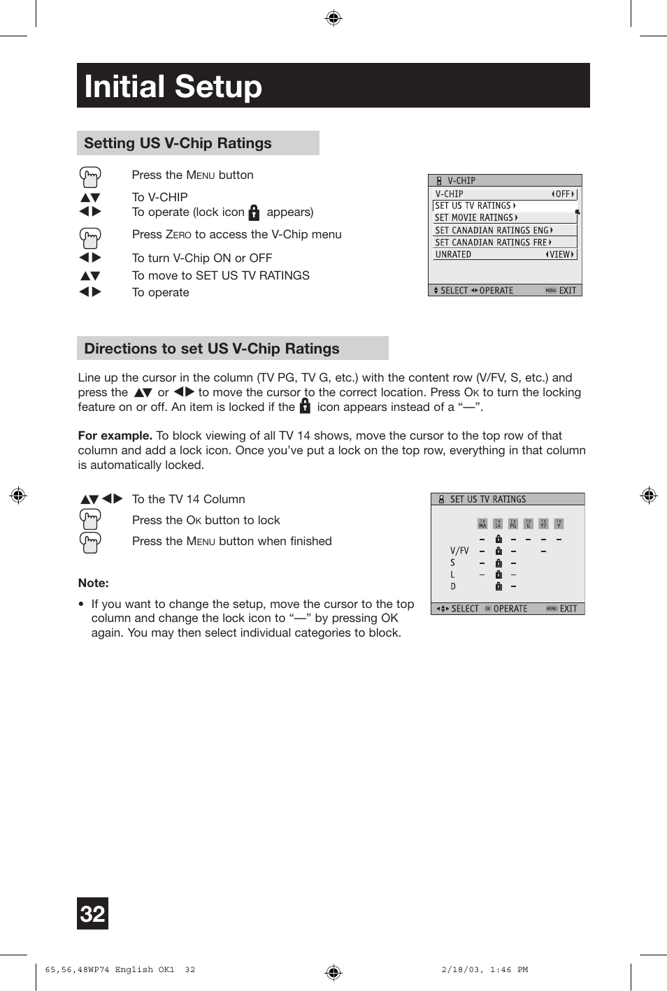 Initial setup | JVC AV 65WP74 User Manual | Page 32 / 64