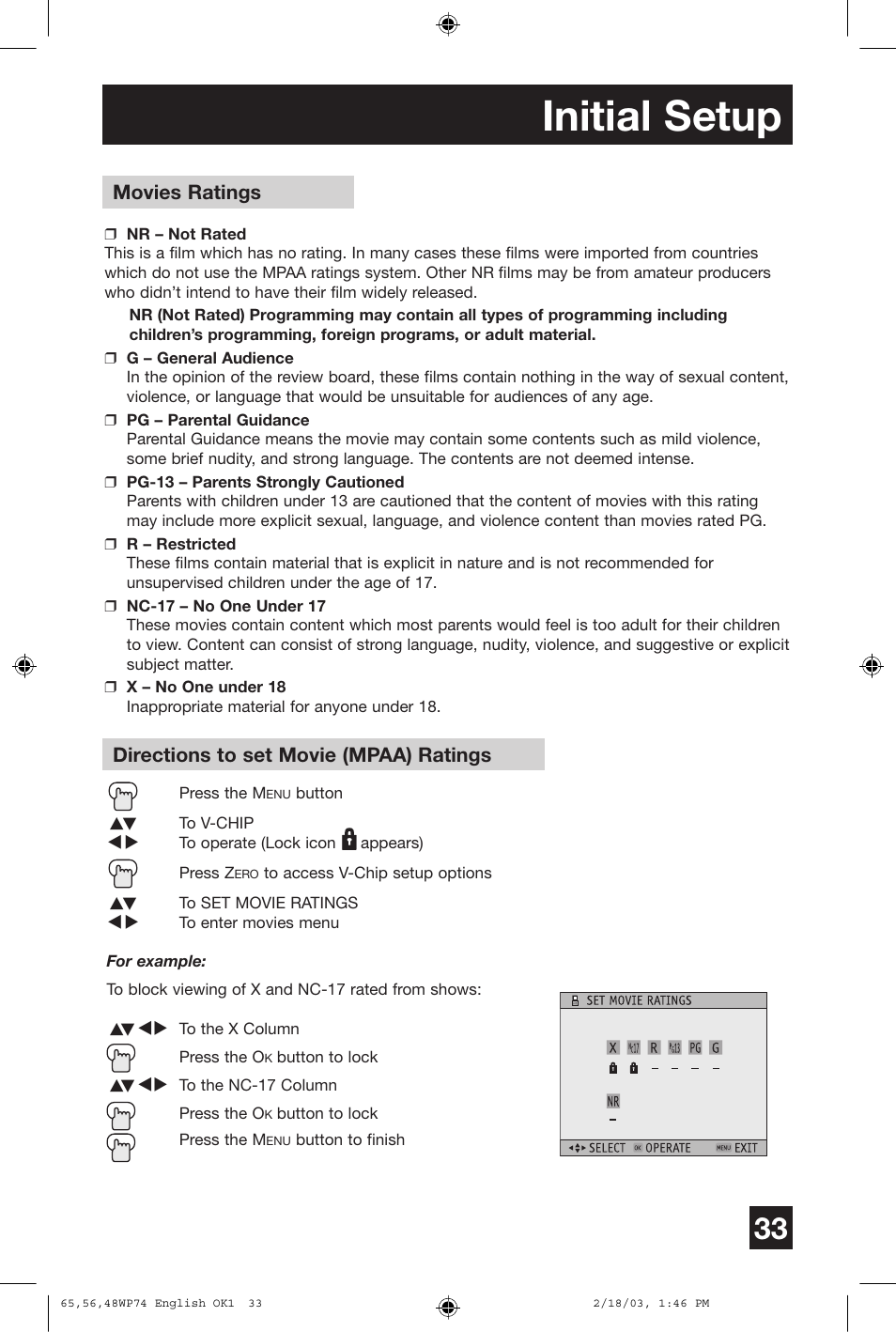 Initial setup | JVC AV 65WP74 User Manual | Page 33 / 64
