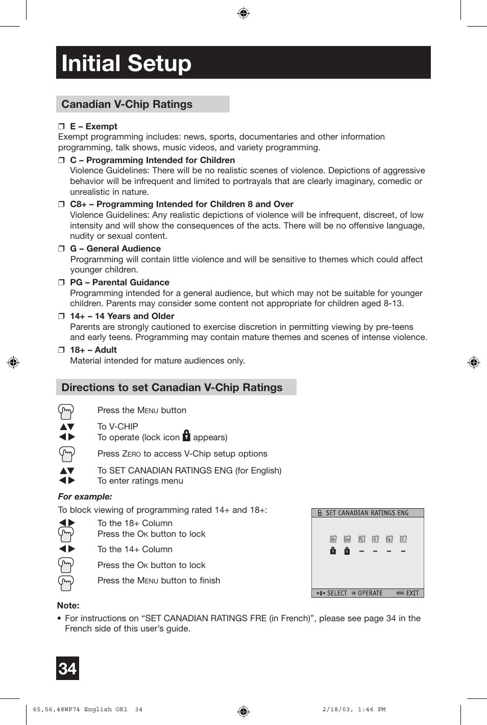 Initial setup | JVC AV 65WP74 User Manual | Page 34 / 64