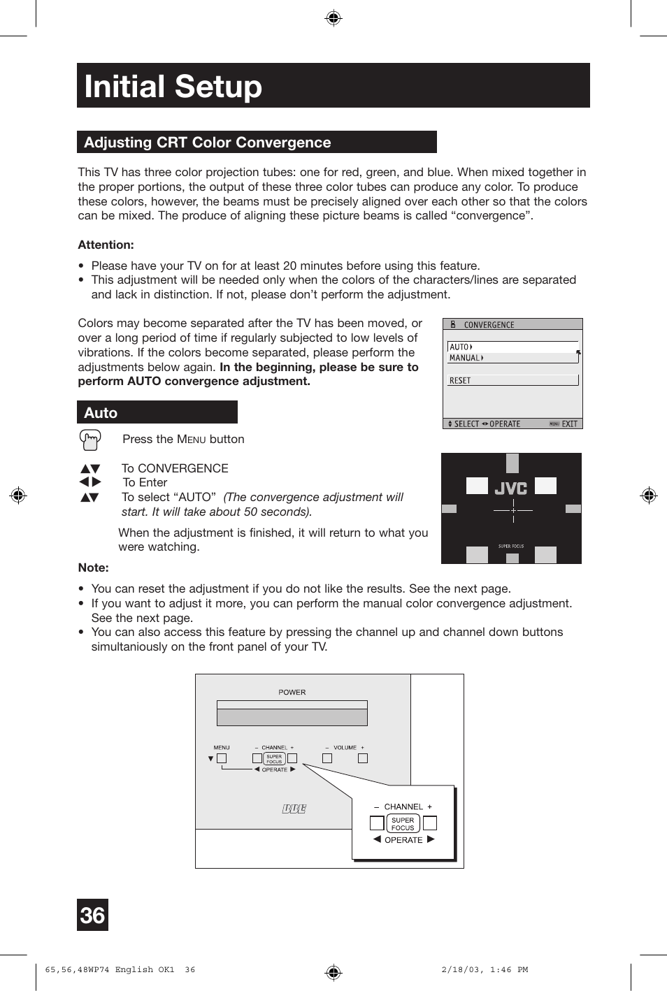 Initial setup | JVC AV 65WP74 User Manual | Page 36 / 64