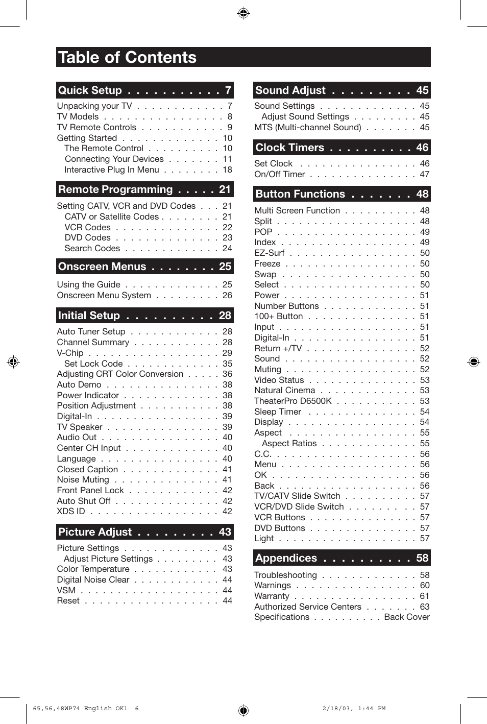 JVC AV 65WP74 User Manual | Page 6 / 64