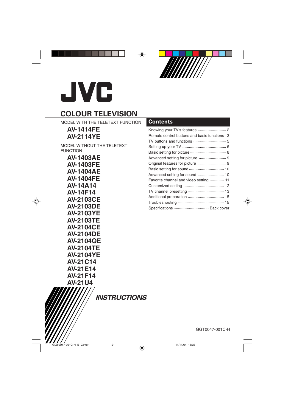 JVC AV-2103YE User Manual | 16 pages