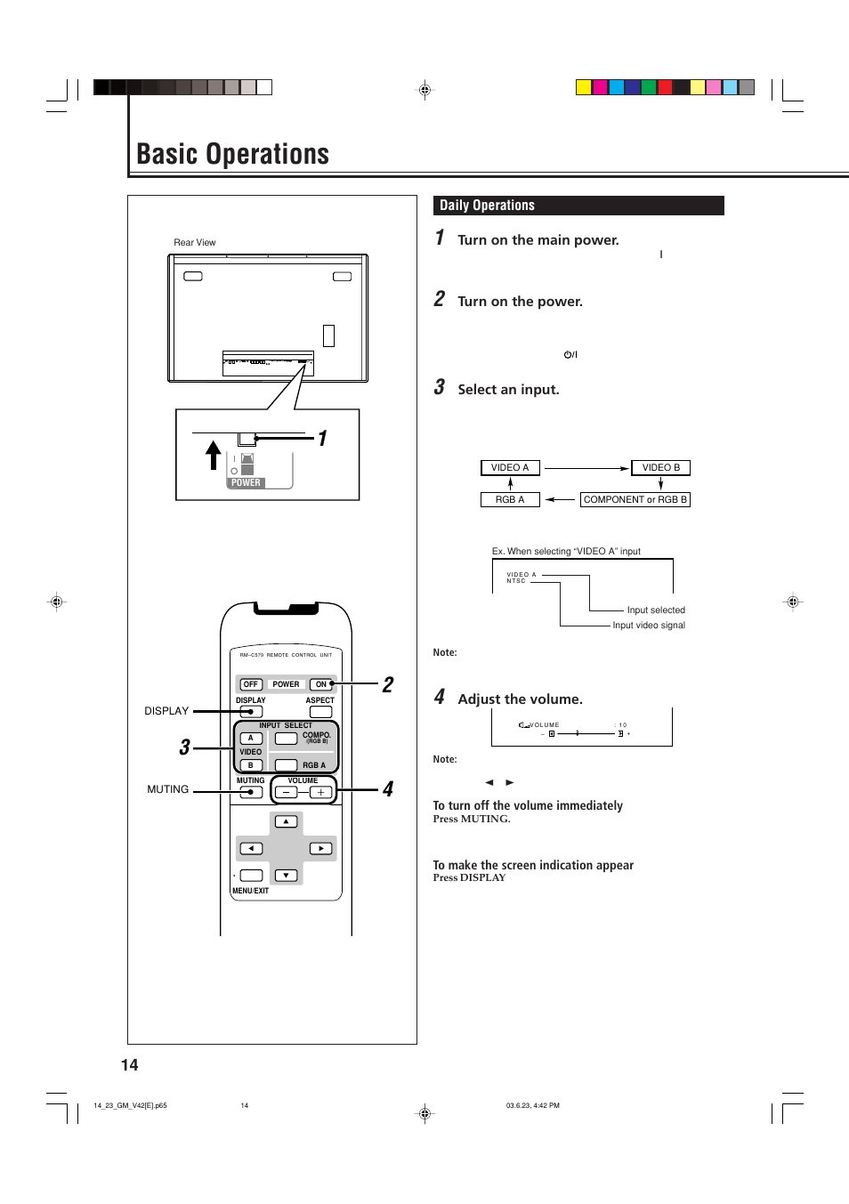 Basic operations, Daily operations | JVC GM-V42E User Manual | Page 15 / 43