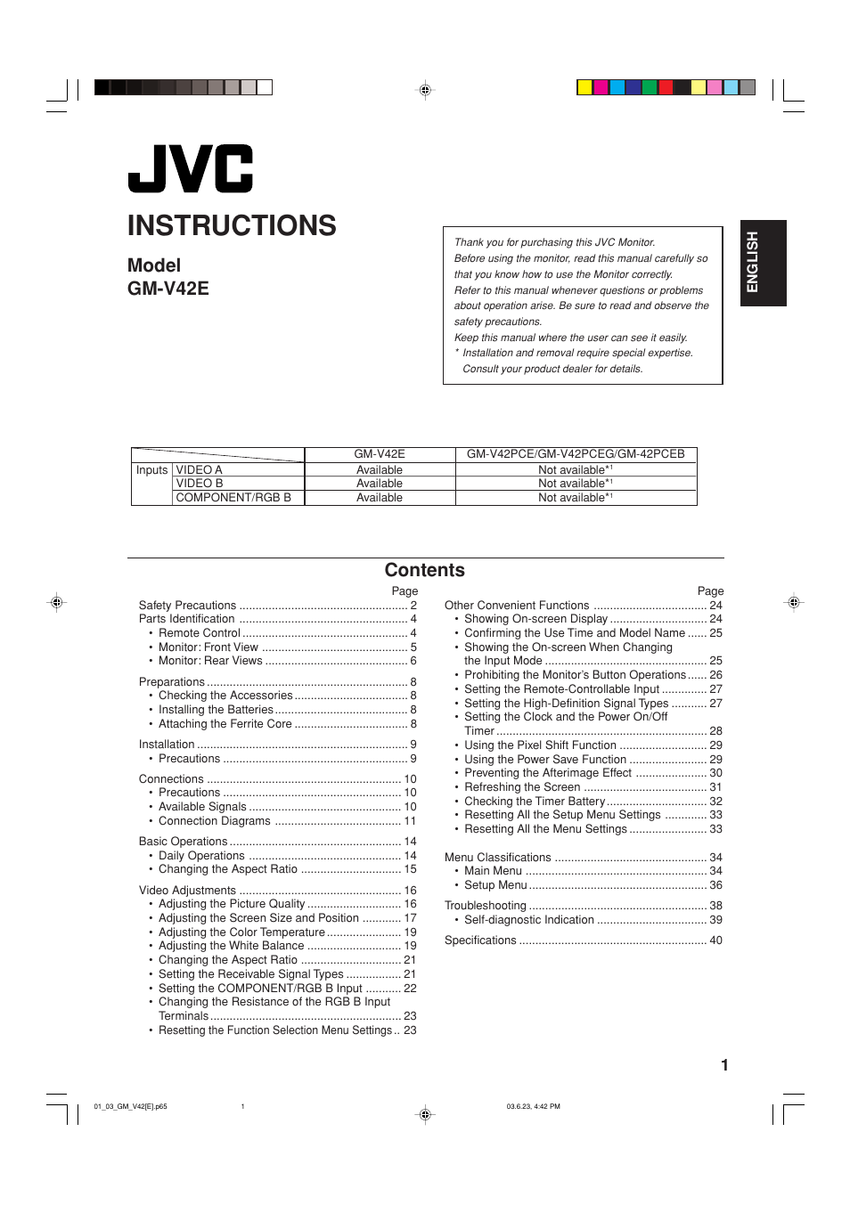 JVC GM-V42E User Manual | Page 2 / 43