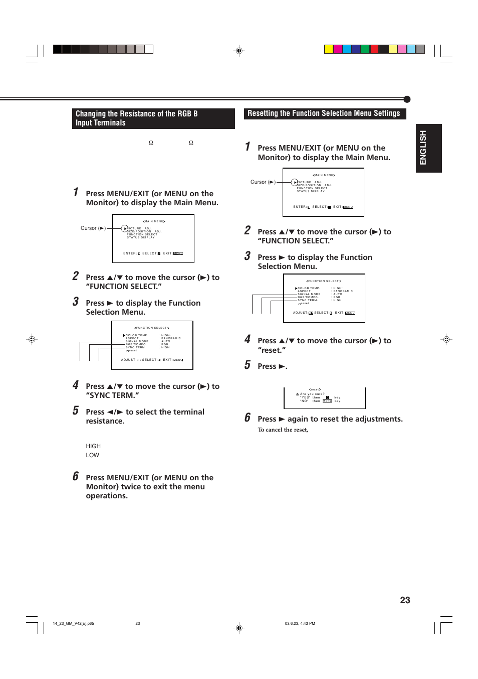 Resetting the function selection menu settings | JVC GM-V42E User Manual | Page 24 / 43