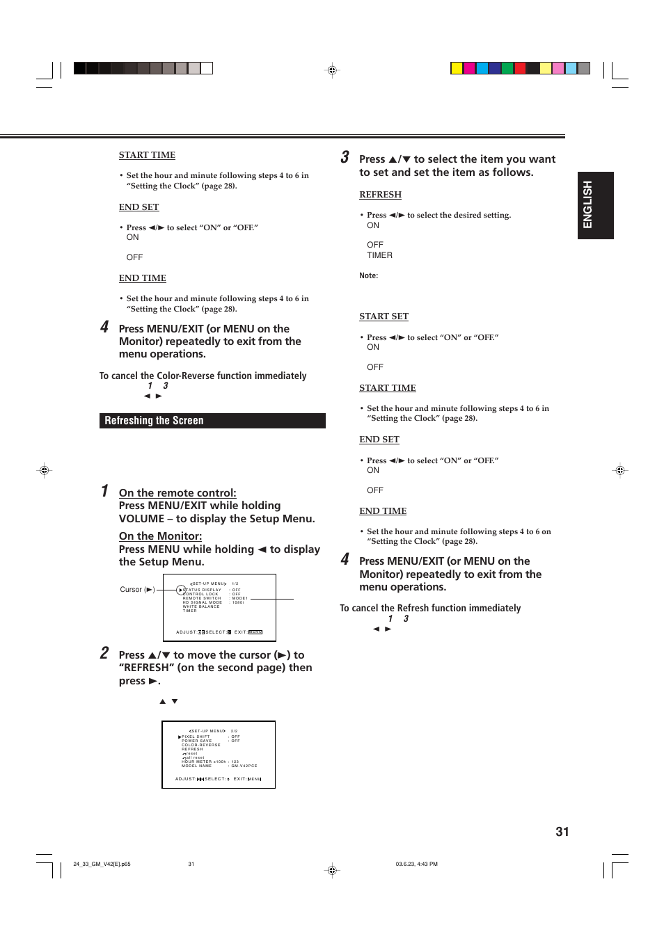 Refreshing the screen, English | JVC GM-V42E User Manual | Page 32 / 43