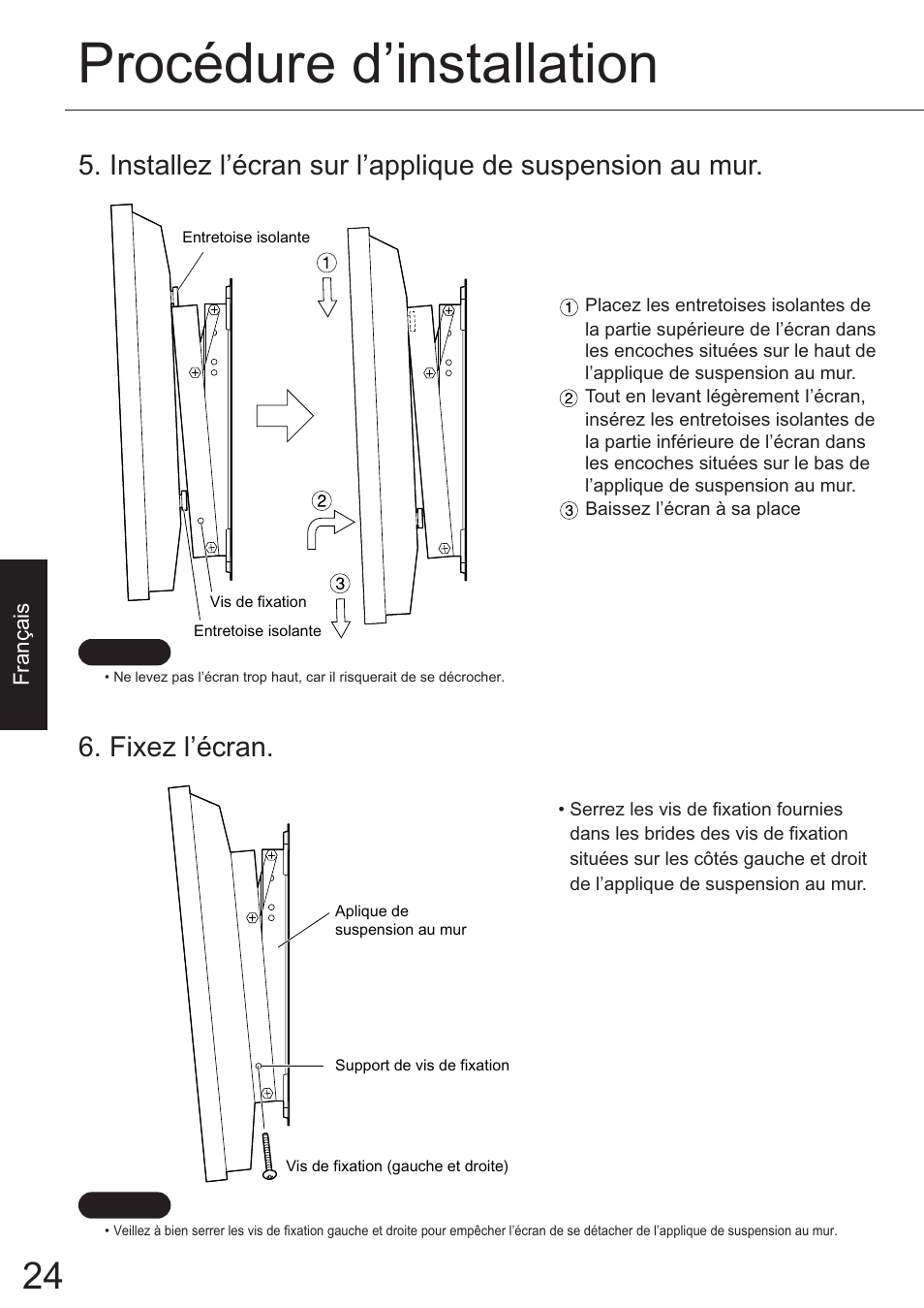 Procédure d’installation, Fixez l’écran | JVC TS-C50P6G User Manual | Page 17 / 72