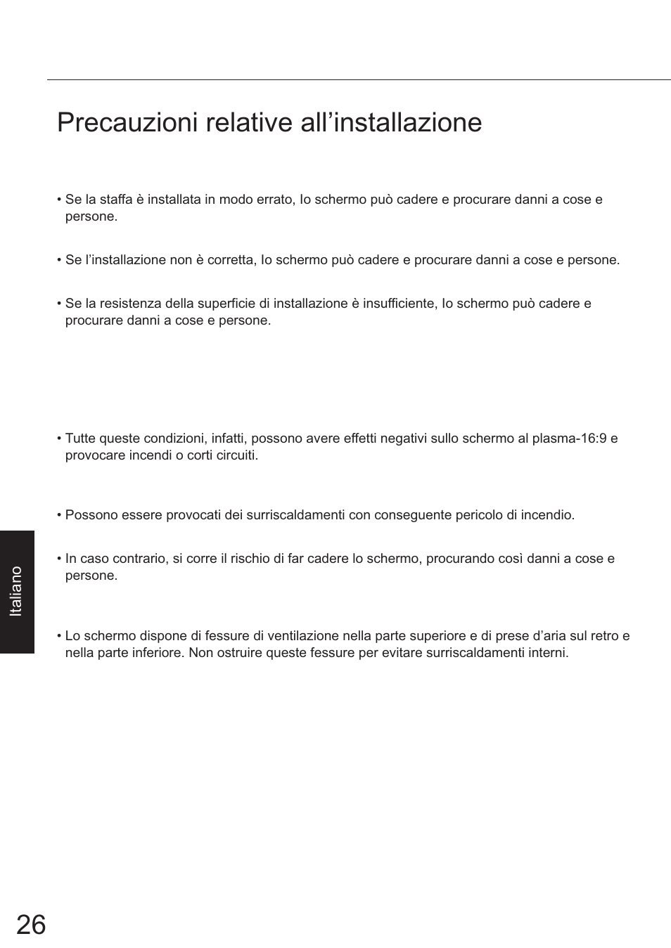 Italiano, 26 precauzioni relative all’installazione | JVC TS-C50P6G User Manual | Page 19 / 72