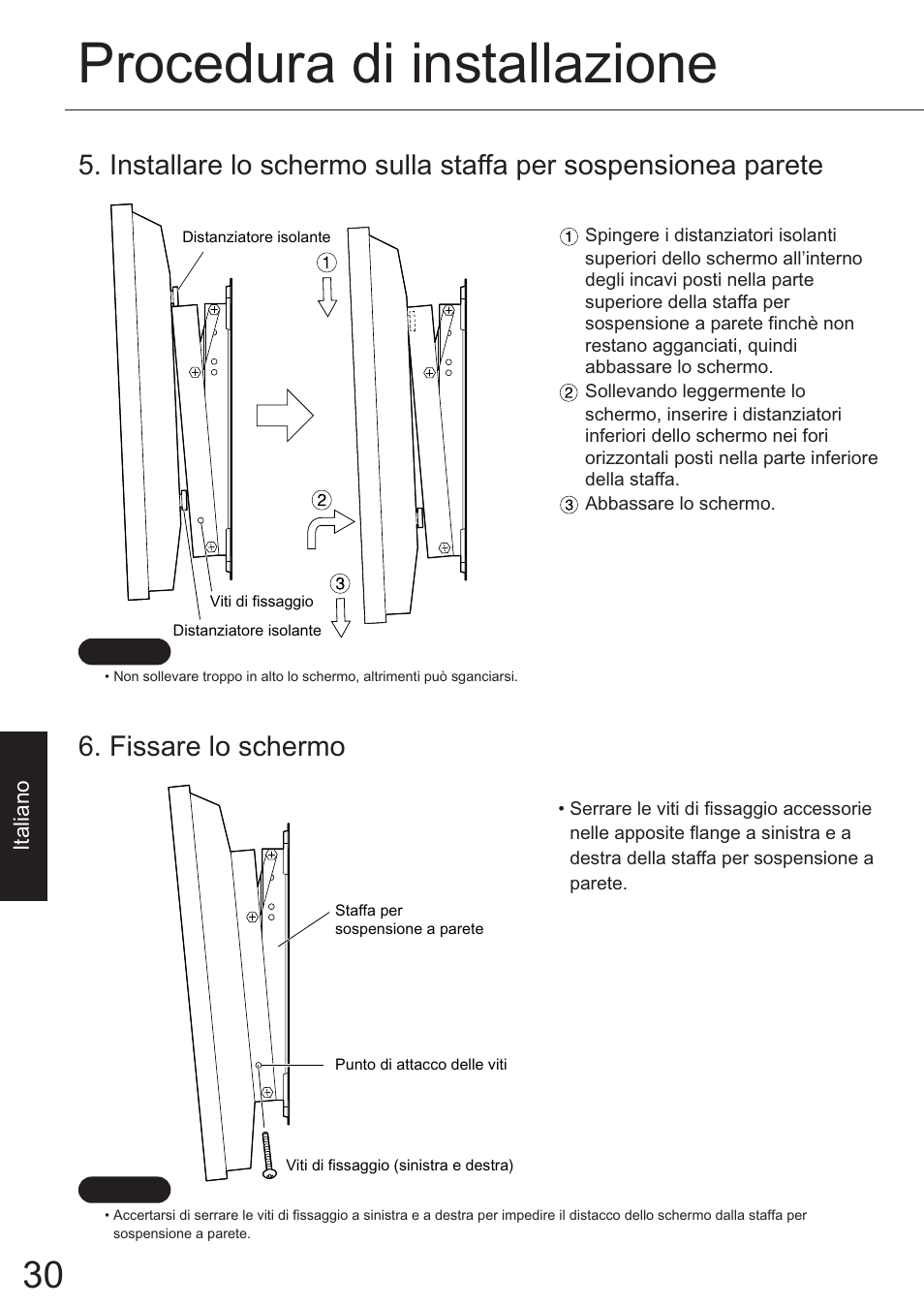 Procedura di installazione, Fissare lo schermo | JVC TS-C50P6G User Manual | Page 23 / 72