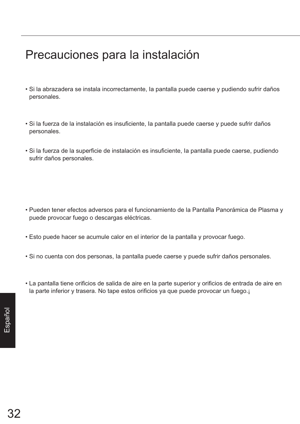 Espanol, 32 precauciones para la instalación | JVC TS-C50P6G User Manual | Page 25 / 72