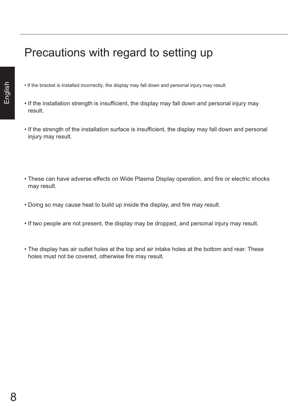 Ts-c50p6g, English, Precautions with regard to setting up | JVC TS-C50P6G User Manual | Page 37 / 72