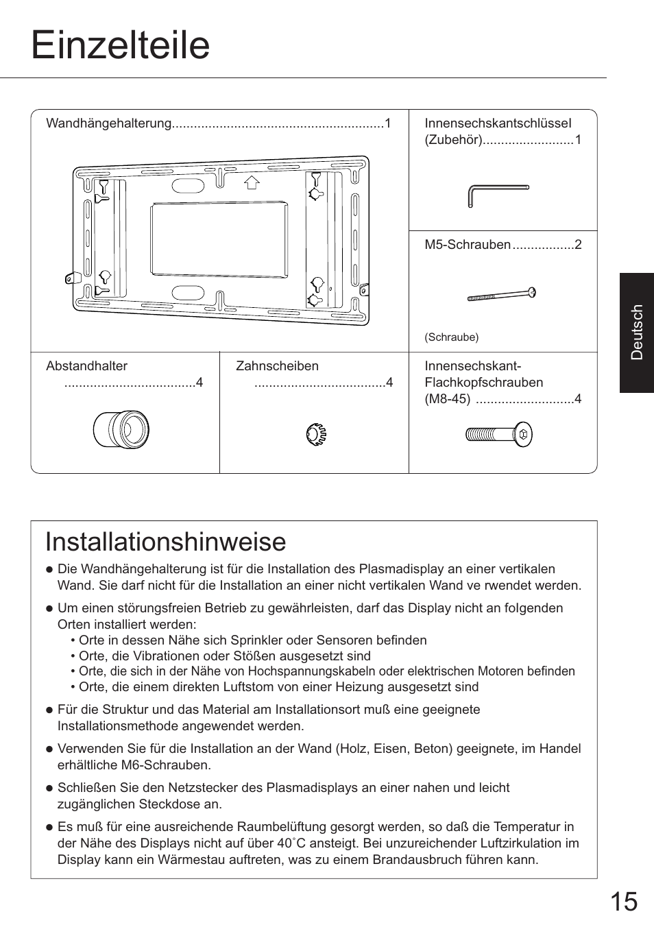 Einzelteile, Installationshinweise | JVC TS-C50P6G User Manual | Page 44 / 72