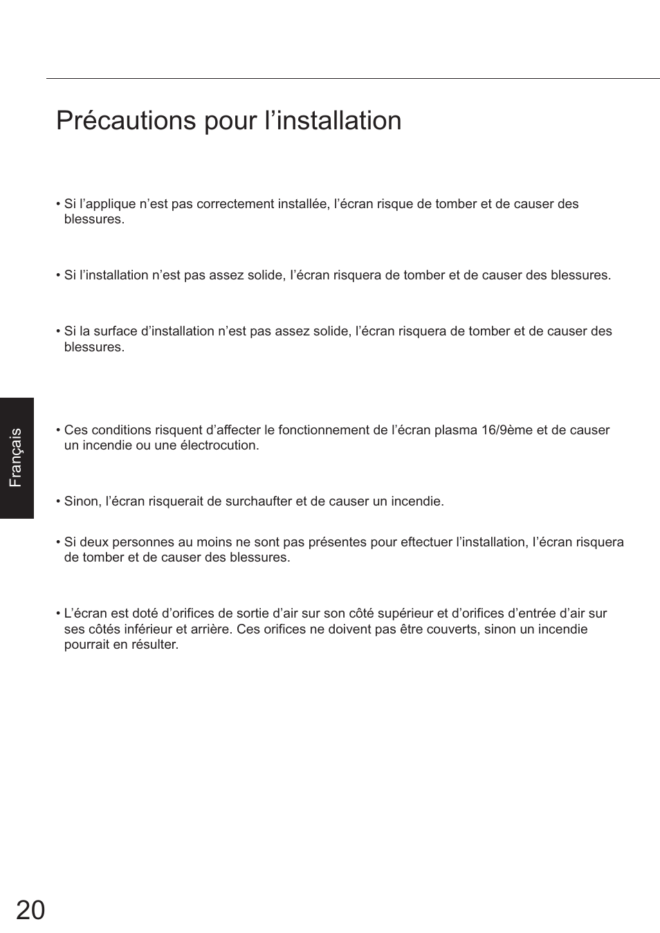 Francais, Précautions pour l’installation | JVC TS-C50P6G User Manual | Page 49 / 72